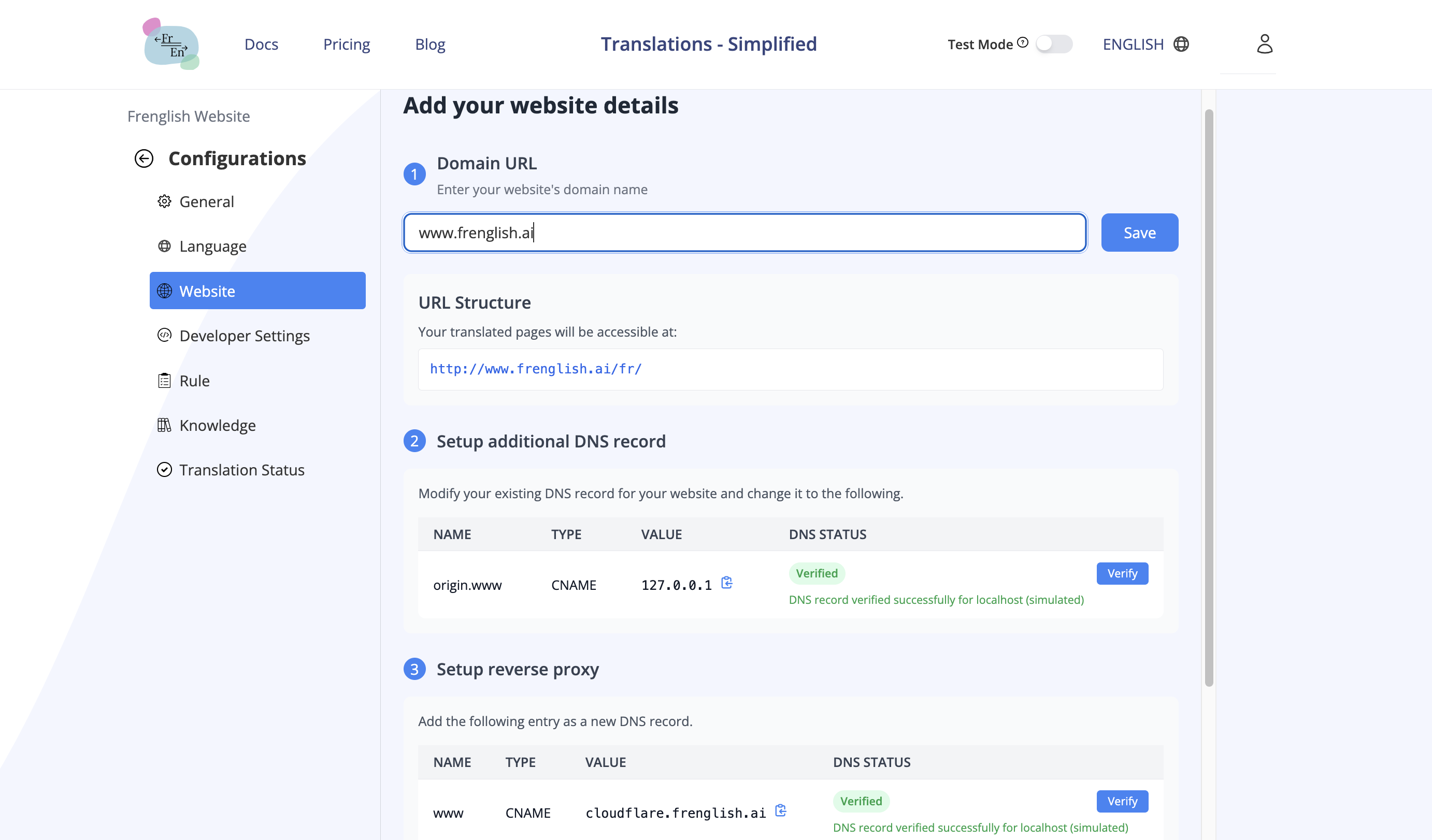 Configuration du site web